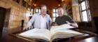 Lord Dalmeny and Professor Gerard Carruthers of the University of Glasgow at Barnbougle Castle looking through the Burnsiana book, now on loan to the University. Photo Credit Martin Shields 