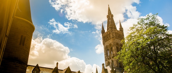 image of main tower with a sunny blue sky