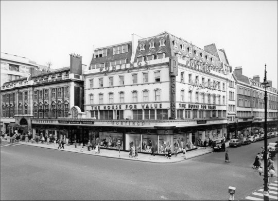 Photograph of the exterior of Pontings store, April 1959.  (GUAS Ref: HF 51/8/1/1/3 photo 30. Copyright reserved.)