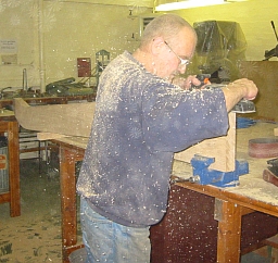 Alan Birkbeck constructing the wooden base for the cannon