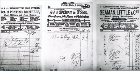 Photograph of customers’ bills, various dates and headings, c1876-1877.  (GUAS Ref: HF 51/8/1/1/3 photo 24. Copyright reserved.)