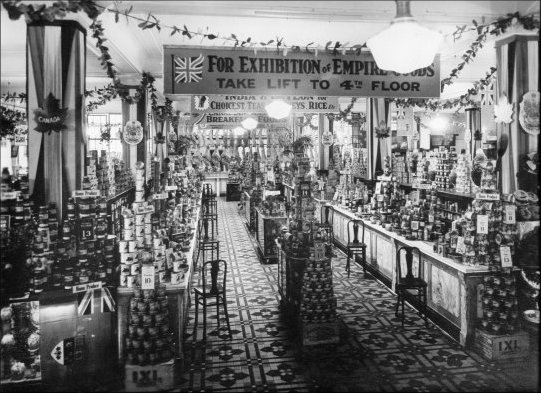 Photograph of a view of the Grocery Section in the Food Hall, taken from the Kensington High Street entrance, June 1929. (GUAS Ref: HF 51/8/1/1/3 photo 16. Copyright reserved.)