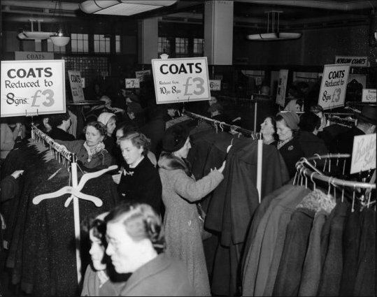 Photograph of the ladies section in the Clothing Department, c1961.  (GUAS Ref: HF 51/6/1/5/4 photo 2. Copyright reserved.)