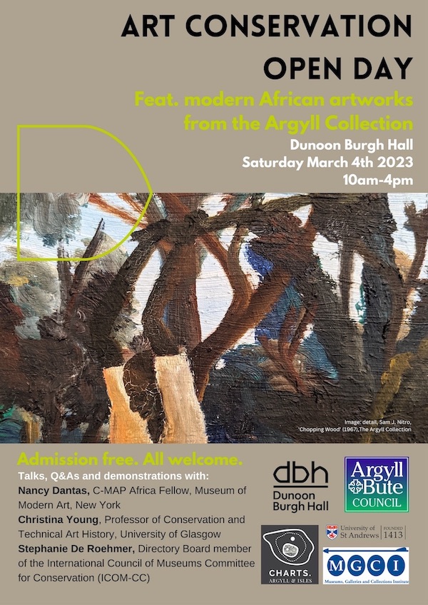 Poster for the Art Conservation Open Day held at Dunoon Burgh Hall in March 2023