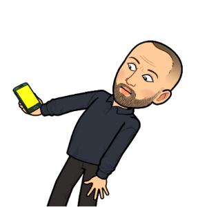 bitmoji male character looking perplexed at a smartphone in his hand