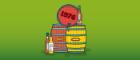 Cartoon image of 3 whisky barrels with 3 bottles of whisky on top of them. 