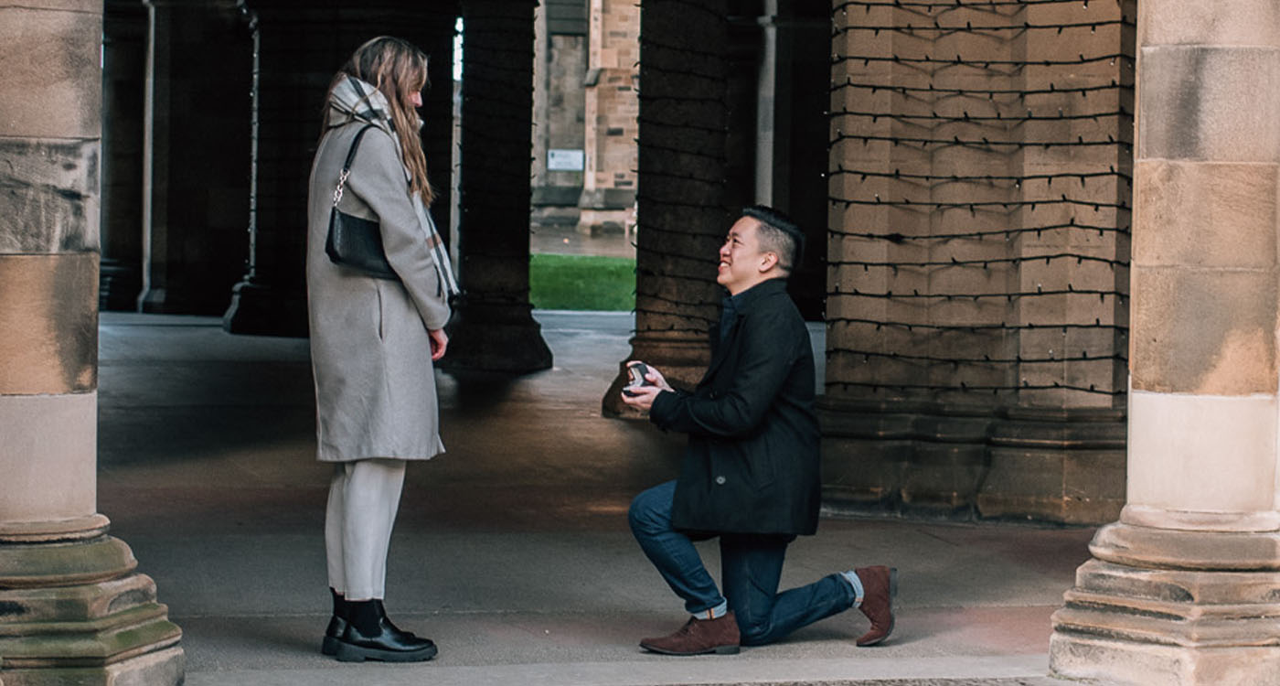 Jordan and Holly proposal cloisters