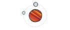 Cartoon image of the planet Mars being orbited by its two moons, Phobos and Deimos. 
