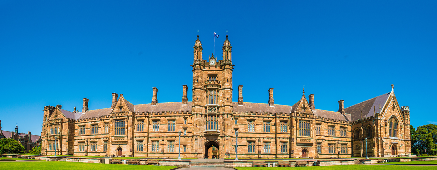 Wide angle image of the University of Sydney quadrant building