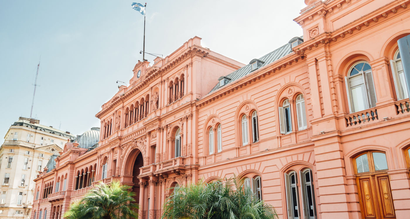 Casa Rosada (Pink House), presidential Palace in Buenos Aires, view from the front entrance [Photo: Shutterstock]