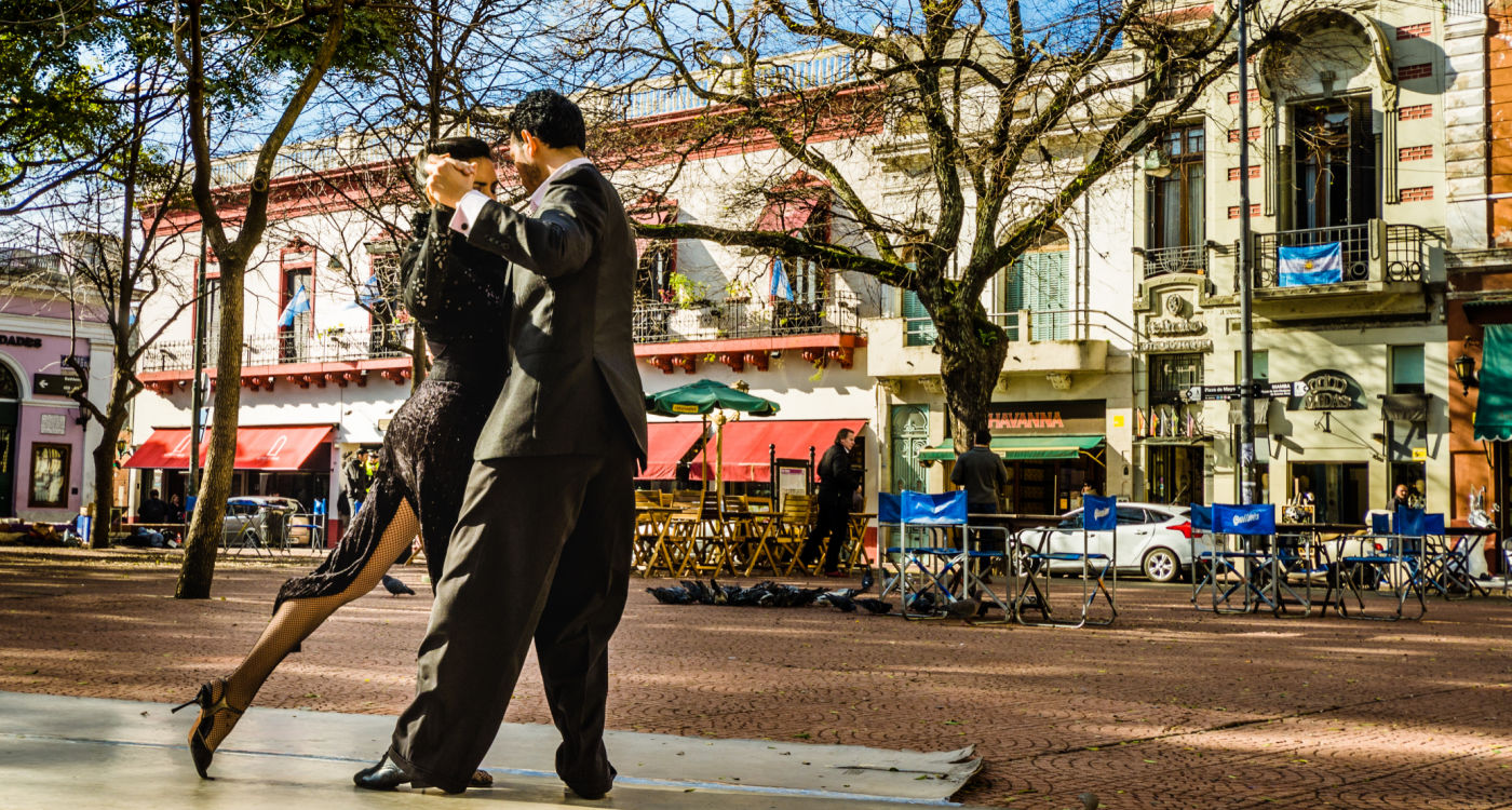 Two tango dancers performing at Plaza Serrano in San Telmo neighbourhood [Photo: Shutterstock]