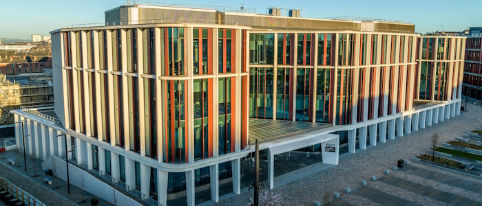 Aerial view of the ARC building from a drone