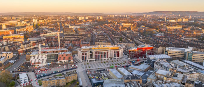 The Gilmorehill Campus viewed from high up by drone