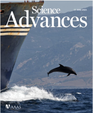 Image of the front cover of Sciences Advances with a ship and a leaping dolphin