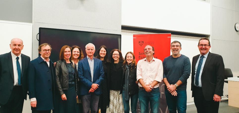A group standing together with Tony Aspromourgos, Graham White, GB, Mark M Laidlaw, Deda, Abonnizio with a group of honours student Source: University of Sydney