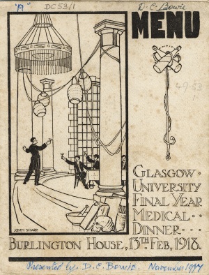 Final Year Medical Students' Dinner Menu 1917-18, with permission of  Glasgow University Archive Services