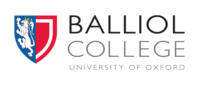 Balliol College Logo with a crest with half being a white lion with a crown on a blue background the other half being a red shield with a smaller white outline of the crest. Beside the crest is text stating Balliol College University of Oxford. Source: Anne Askwith, Balloli College 