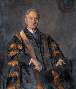 Portrait of Sir Daniel Macaulay Stevenson wearing robe 