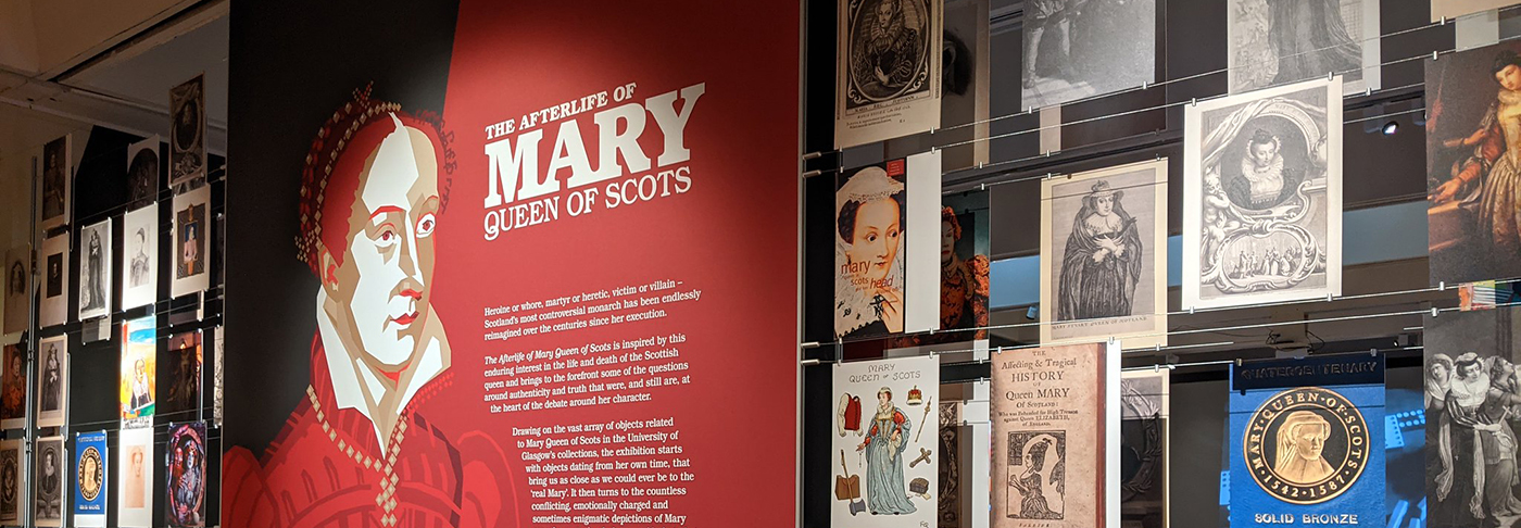 A display wall from the exhibition The Afterlife of Mary Queen of Scots a the Hunterian