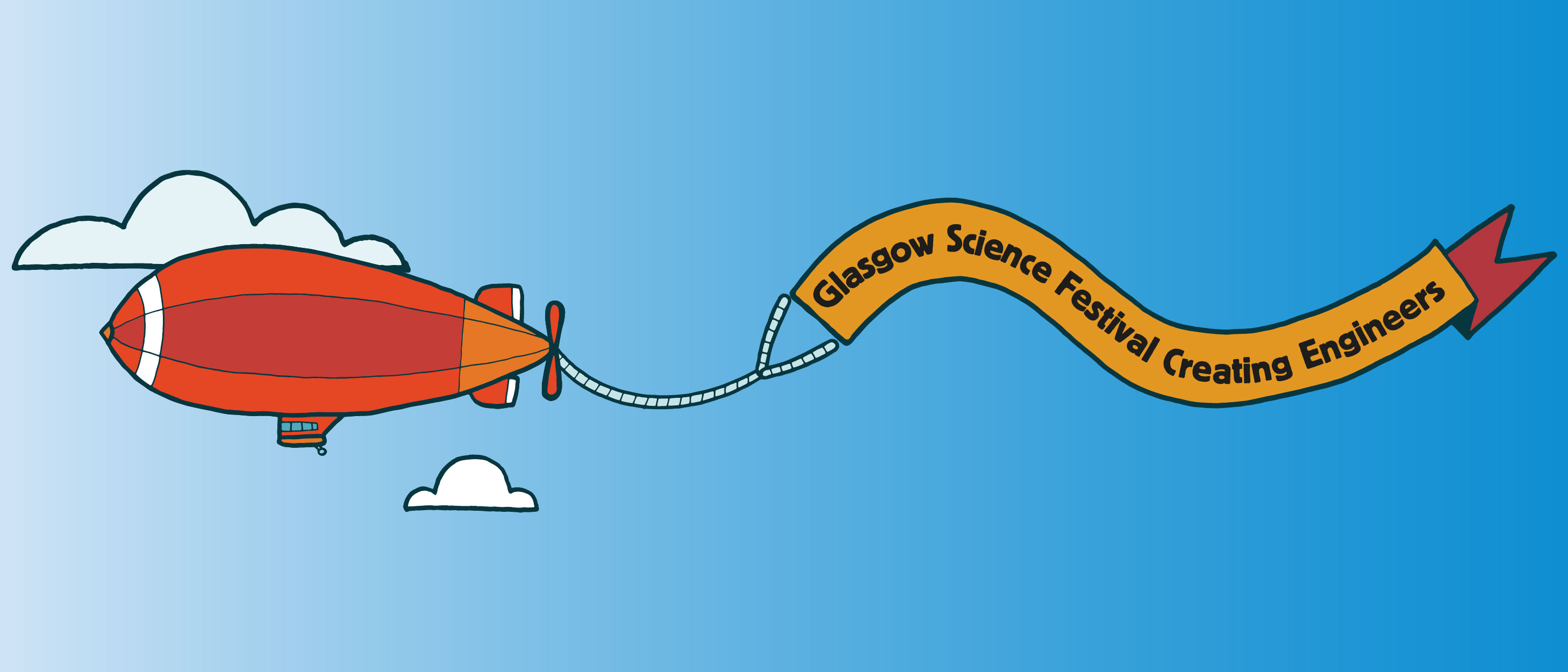 Cartoon image of an aeroplane in the clouds. Plane is attached to a banner that reads: Glasgow Science Festival Creating Engineers