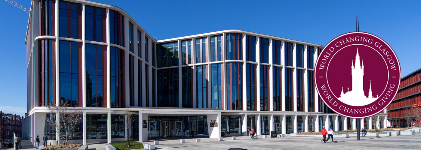 An external image of the ARC building with the World Changing Giving Tile overlaid