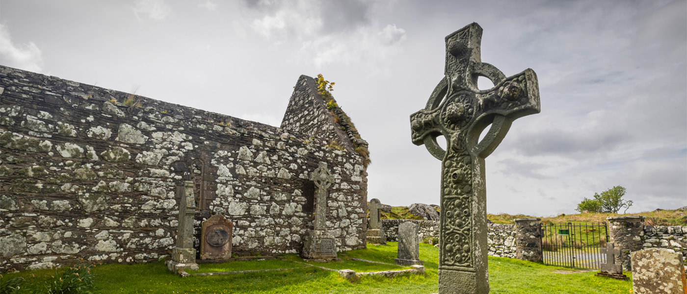 Kirkyard with Celtic cross