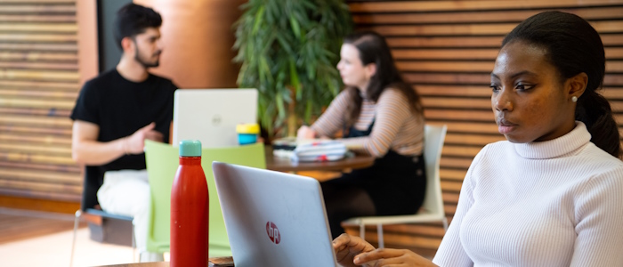 students studying at desks in the Library