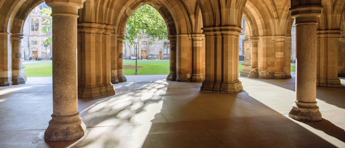 Students in the cloisters during the day