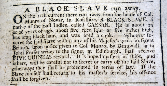 Launch of the Runaway Slaves in Britain database - Advertisement Caesar © The British Library Board and British Newspaper Archives (www.britishnewspaperarchive.co.uk