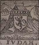 Detail from the engraved title page showing the tent of the tribe of Judah.