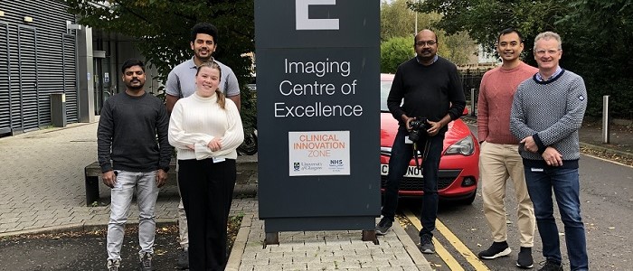 The MR CoilTech team outside the Imaging Centre of Excellence
